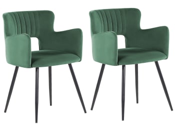Sanilac - Lot de 2 chaises de salle à manger en velours vert foncé