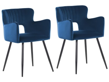 Sanilac - Lot de 2 chaises de salle à manger en velours bleu marine