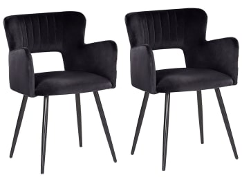 Sanilac - Lot de 2 chaises de salle à manger en velours noir