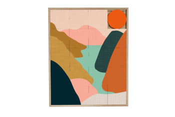 Relief - Tableau en bois taquin paysage baigné de couleurs 63 x 78