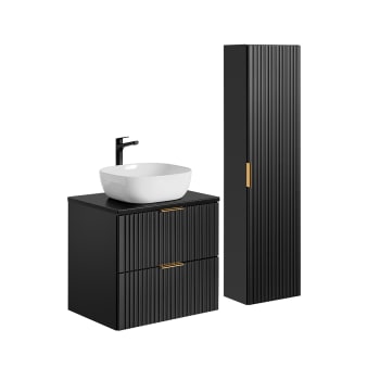 Adriel - Ensemble meuble vasque et colonne stratifiés noir mat
