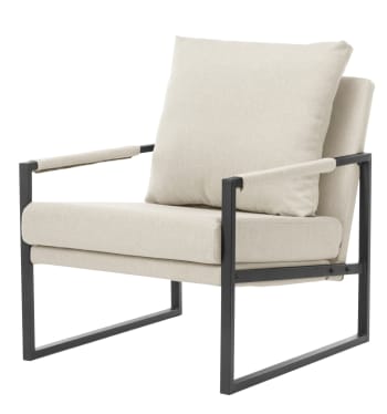 Fauteuil lounge en tissu Coloris Lin et pieds métal noir
