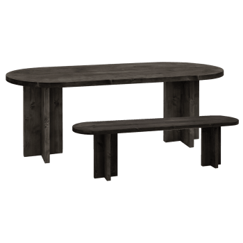 Tokyo - Pack mesa comedor ovalada y banco de madera maciza negro 200x75cm