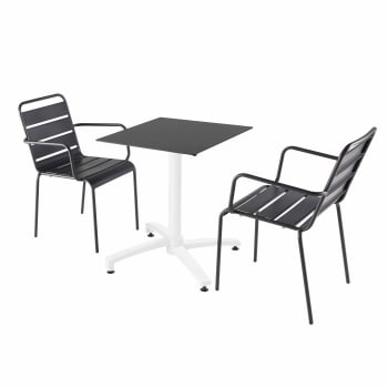 Opéra - Ensemble table de terrasse noir et 2 fauteuils gris