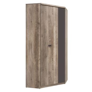 Abel - Armoire d'angle 2 portes stratifiés beige et gris