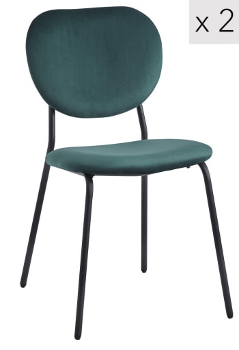 Lot de 2 chaises scandinaves en métal et velours vert