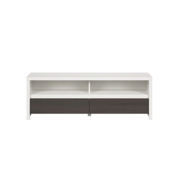 Soren - Meuble TV 2 tiroirs 143 cm panneaux agglomérés blanc et naturel foncé