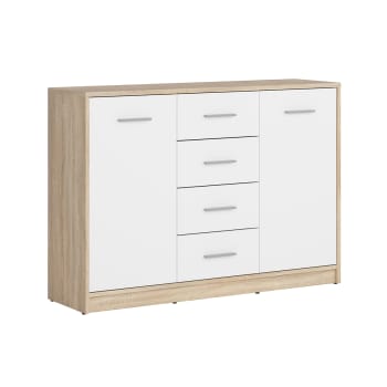 Ewen - Aparador 2 puertas 4 cajones estratificado beige blanco