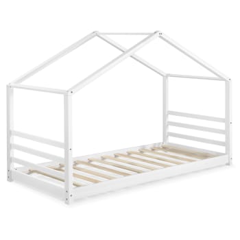 VARDO - Hausbett für Kinder aus Kiefernholz 90 x 200 cm, Weiß