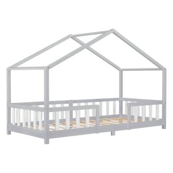 TREVIOLO - Kinderbett mit Rausfallschutz aus Kiefernholz 90 x 200 cm, Hellgrau