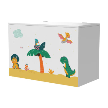 OLEIROS - Spielzeugkiste für Kinder in Holzoptik 40 x 60 x 30 cm, Grün und Gelb