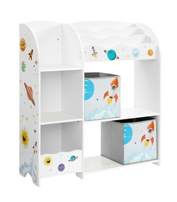 Kinderregal mit Buchablage und 2 Aufbewahrungsboxen - weiß