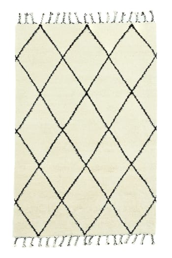 MARMOUCHA - Tapis berbère en laine vierge - noué main - noir et blanc 170x240 cm