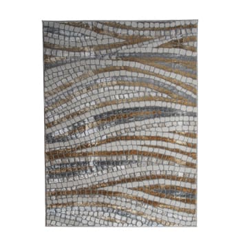 Borges - Alfombra gráfica con efecto de cuadros en gris y oro 120x170