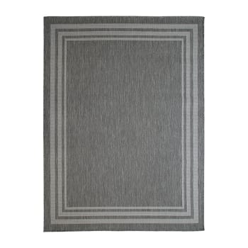 Terrain - Tapis intérieur-extérieur aspect jute motif cadre gris clair 195x275