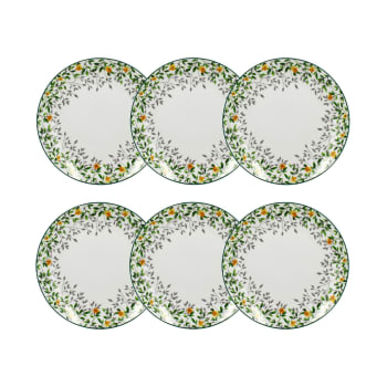 Florale - Lot de 6 assiettes plates en porcelaine décorée 26,5cm