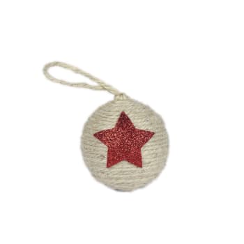 NAVIDAD - Bola Navidad artesanal de cuerda de yute reciclado beige 7 cm.