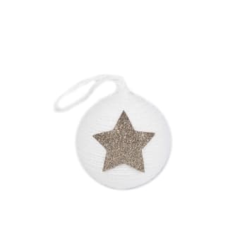 NAVIDAD - Bola Navidad artesanal de cuerda de algodón reciclado blanco 7 cm.