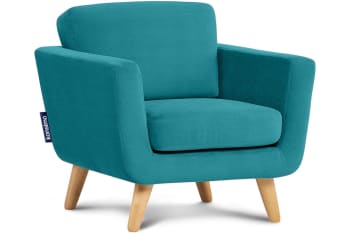 TAGIO - Skandinavischer Sessel, Massivholz-Beine, blau