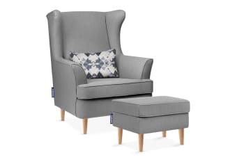 STRALIS - Klassischer Sessel mit Sitzhocker, grau