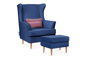 STRALIS - Klassischer Sessel mit Sitzhocker, blau