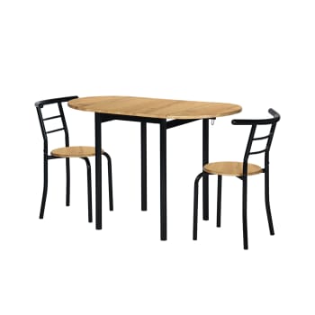 CMC - Conjunto de cocina EVA mesa y 2 sillas roble. Patas lacadas en negro.