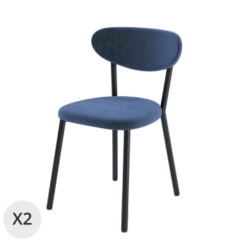 LOLA - Lot de 2 chaises velours bleu pied métal
