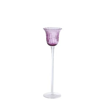 Noël - Photophore décoratif en verre soufflé violet H30