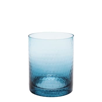 Photophore décoratif en verre bleu H15