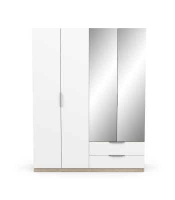 Ghost - Armoire 4 portes, 2 tiroirs et 2 miroirs - L157,3 cm