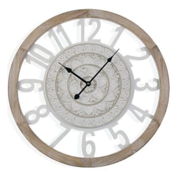 Jeremiah - Reloj de pared estilo vintage en madera aglomerada blanco y marrón