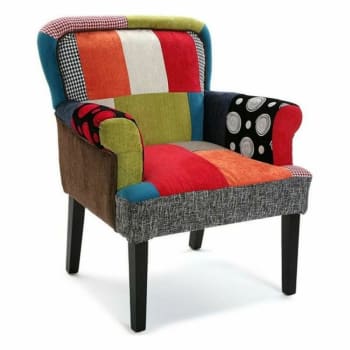 Philippe - Sillón tapizado en algodón y madera rojo, gris y azul