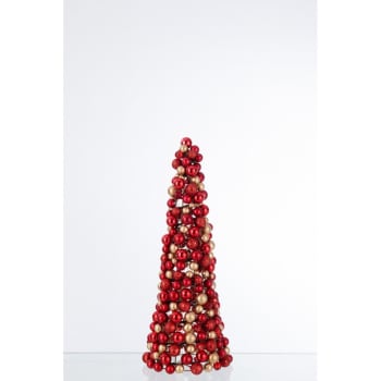 Cono de Navidad de bolas de plástico rojas 20x20x45 cm
