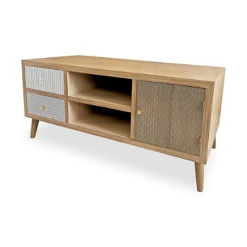 Kapua - Mueble para tv aparador en madera gris, blanco y marrón