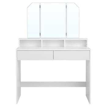 Coiffeuse blanche avec miroir, 1 tiroir, 2 étagères et armoire de rangement  - L80 x H132 cm