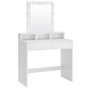 HOMCOM Coiffeuse miroir LED table de maquillage avec tabouret 2 tiroirs  inclus design contemporain MDF 80 x 40 x 136 cm blanc doré