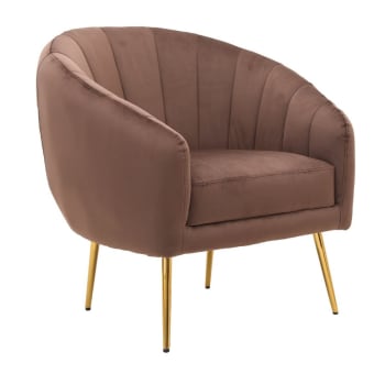 Poltrona In Velluto Color Tortora, Con Gambe In Legno Nero E Dettagli Oro, Elegante Per Salotto E Camera Da Letto, Misure 84x63x66 Cm - 3