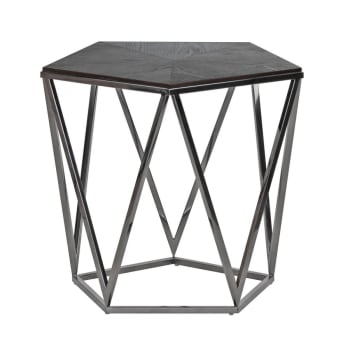 Coffee table pentagonale in acciaio cromato e rovere nero