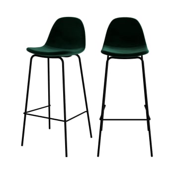 Set Di 4 Sgabelli Da Bar HOMCOM - Altezza 72 Cm, Poggiapiedi, Imbottiti In Velluto Verde E Nero