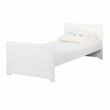 Mona - Pack lit avec matelas bois massif blanc 90x190 cm