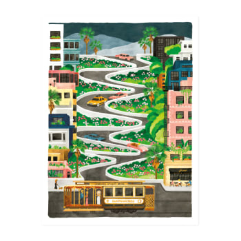 Affiche illustrée de lombard street San Francisco 30x40 cm