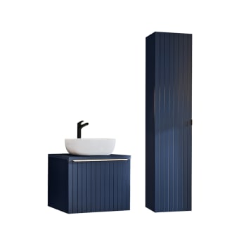 Éros - Ensemble meuble vasque et colonne stratifiés bleu