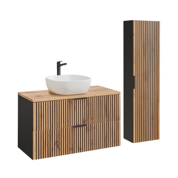Ensemble meuble simple vasque 100cm et colonne naturel et noir