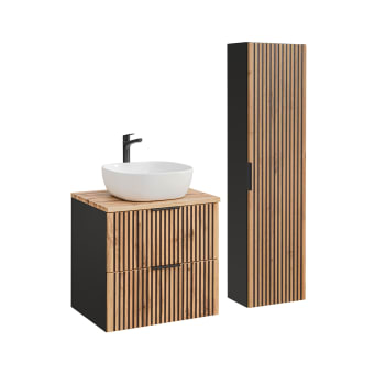 Gaia - Ensemble meuble simple vasque 60cm et colonne naturel et noir