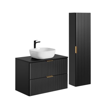 Adriel - Ensemble meuble vasque et colonne stratifiés noir mat