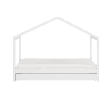 Wendy - Lit cabane + tiroir en bois blanc 90 x 190 cm