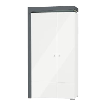 Teo - Armoire 2 portes LED inclus stratifiés blanc et gris