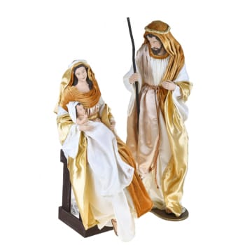 Natività completa con vestiti in tessuto h 60 cm, Grigio e Crema