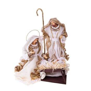 Magie Di Natale Natività Con Vestiti In Tessuto Bordeaux - Statue Per Presepe 52 Cm