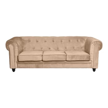 Sofá 3 plazas Chesterfield terciopelo beige